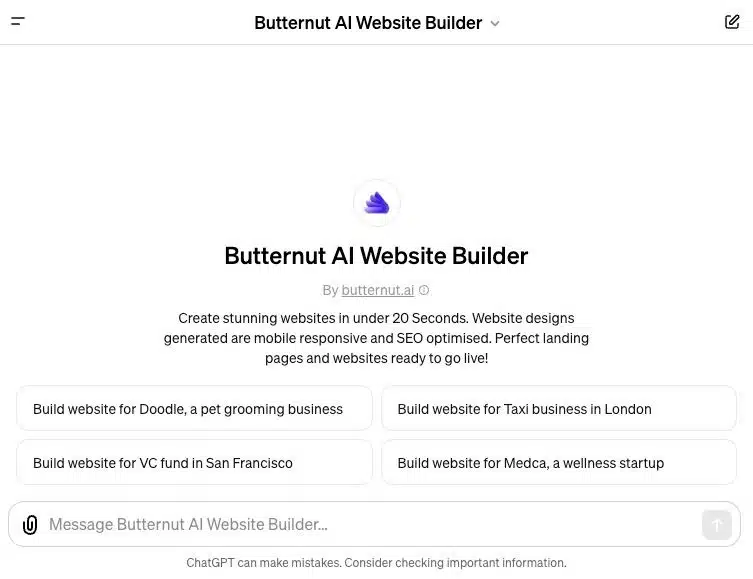 Butternut AI Website Builder
